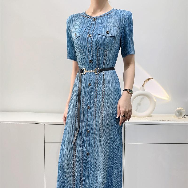 Femme Robe Courte Boutonnée En Tweed  | Robes Femme Bleu