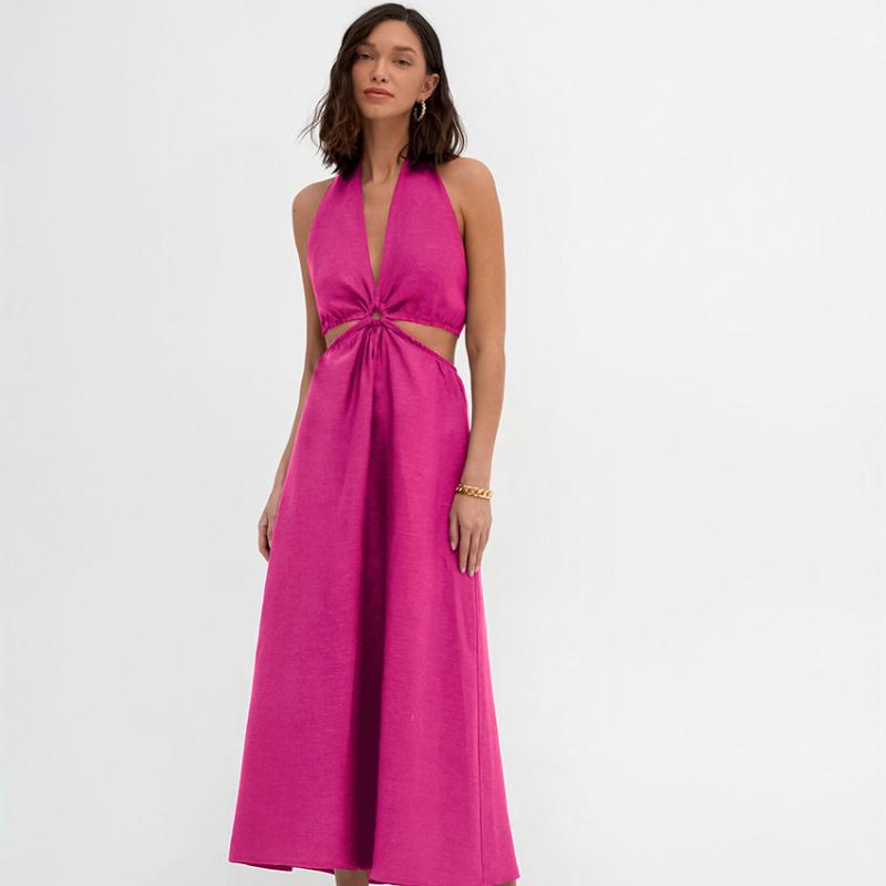 Femme Robe Longue Satinée Froncée  | Robes Femme Femme