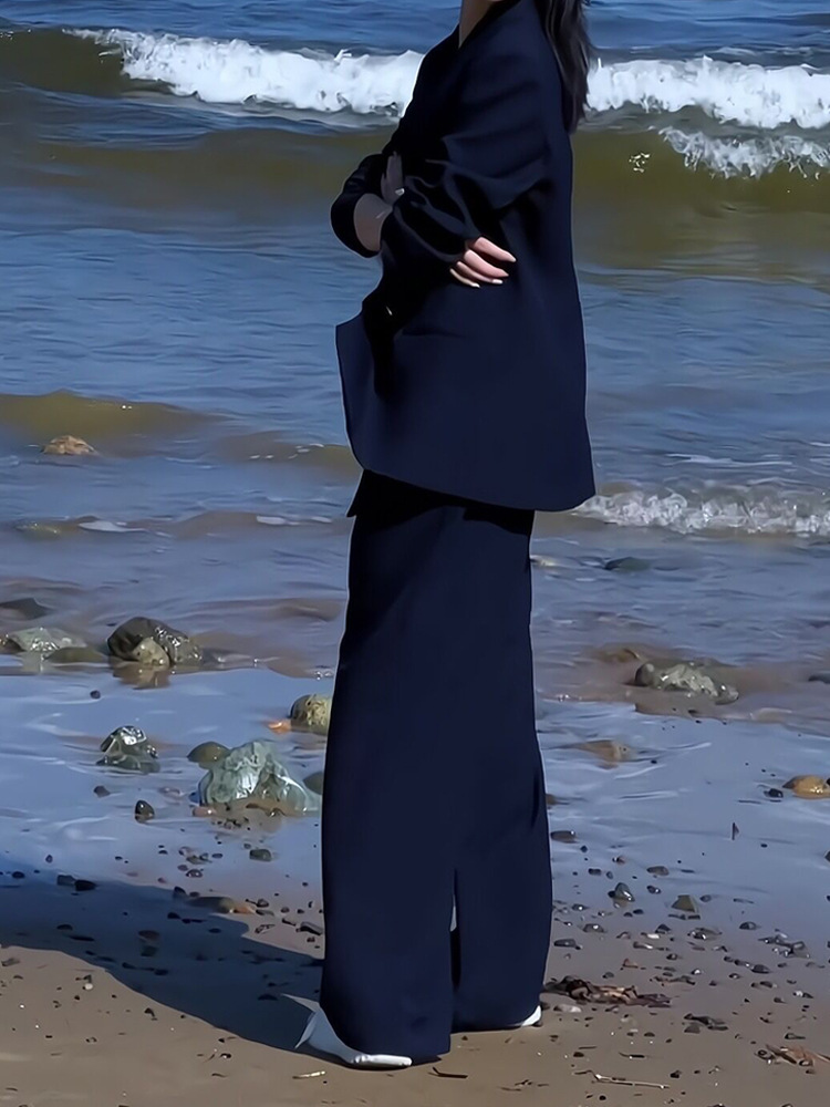 Femme Trench Long À Découpes Côtés  | Blousons, Vestes & Manteaux Blousons, Vestes & Manteaux Bleu marine