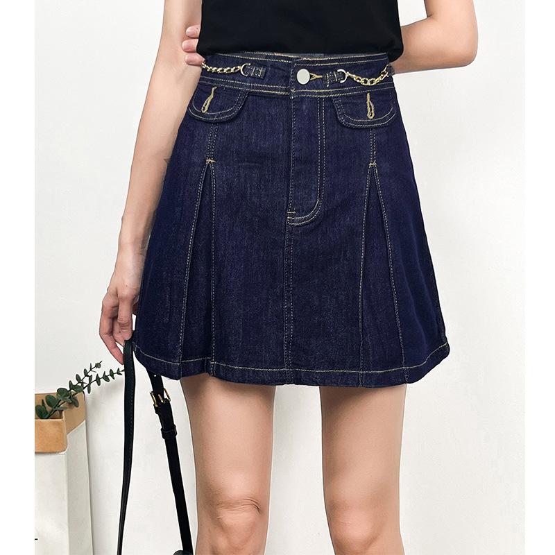 Femme Short Trompe L'Œil En Denim  | Jupes & Shorts Femme Bleu Fonce